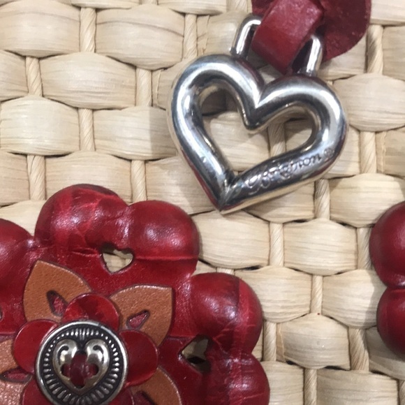 Brighton HandBag With Flowers Red Straw & Leather Tote 13"L x 5"W x 9"H - Picture 4 of 12